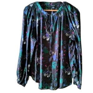 TORRID Black Multi Color Blouse With Tie At Collar Size 1